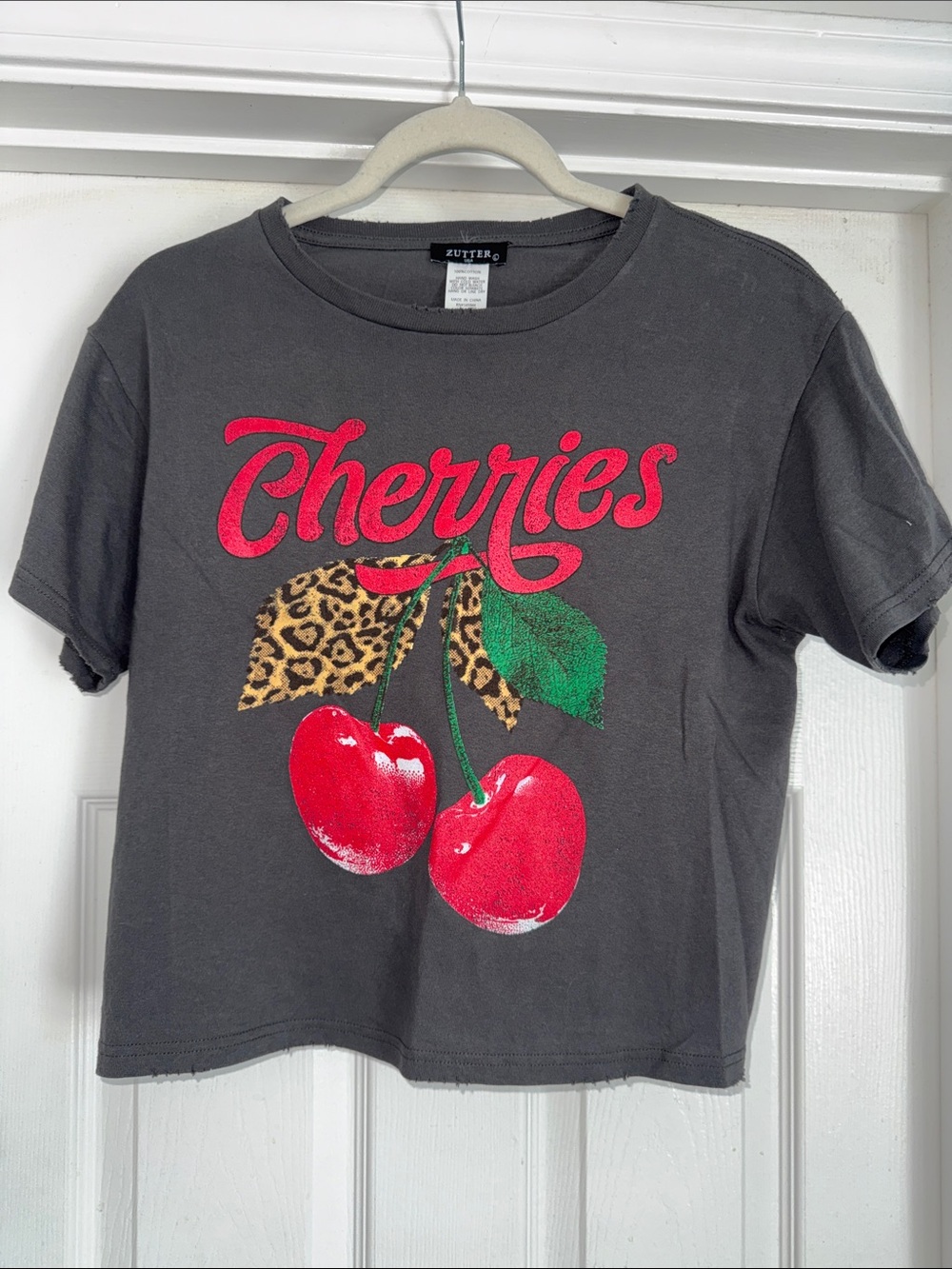 Zutter Women’s Cherries Graphic Tee in Charcoal - Short Sleeve